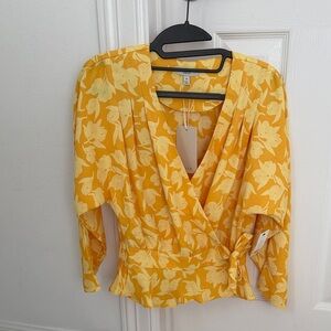 Joie Yellow Floral Wrap Blouse